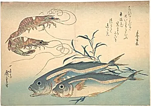 魚づくし　車海老　鯵にたで|Aji Fish and Kuruma-ebi, from the series Uozukushi (Every Variety of Fish) by Utagawa Hiroshige