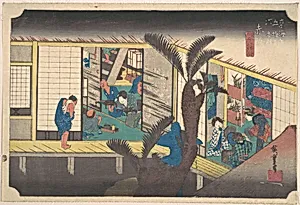 東海道五十三次之内　赤阪　旅舎招婦の図|Akasaka, Ryosha Sho-fu by Utagawa Hiroshige