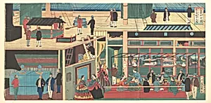 Amerika koku jōkisen naka no zu|Interior of an American Steamship by Utagawa Yoshikazu