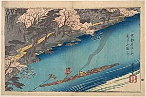 Arashiyama|京都名所之内　あらし山満花|Full Blossom at Arashiyama on the Oi River by Utagawa Hiroshige