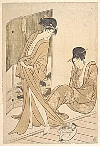Two Young Women Wrapped in Yukata After a Bath by Kitagawa Utamaro