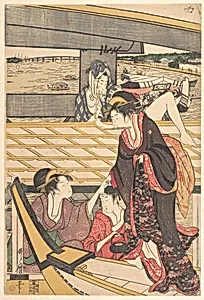 Pleasure Parties in Boats on the Sumida River under the Ryogoku Bridge by Kitagawa Utamaro