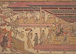 A Man Standing Outside the Gate of a Large House by Okumura Masanobu