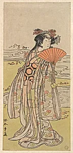 The Actor Segawa Kikunojo III as a Woman Standing near a Winding Stream by Katsukawa Shunshō　勝川春章