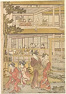 Uranosuke Plays Blind Man's Buff with the Women of the Ichiriki Joroya by Torii Kiyonaga
