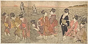 Women Worshipping the Rising Sun between the Twin Rocks at Ise by Kitagawa Utamaro