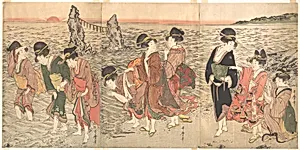 Women Worshipping the Rising Sun between the Twin Rocks at Ise by Kitagawa Utamaro