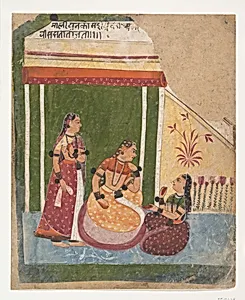 Ladies in a Pavilion: Page from a Dispersed Ragamala Series (Garland of Musical Modes) by Unknown Artist