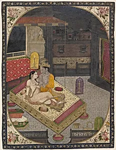 Radha and Krishna on a Bed at Night