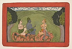 Hanuman before Rama and Lakshmana: Folio from the dispersed “Mankot" Ramayana series