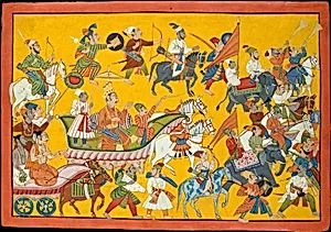 King Dasaratha and His Retinue Proceed to Rama's Wedding: Folio from the Shangri Ramayana Series (Style II)