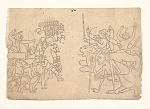 Durga and Kali Approach the Gathered Armies of Chanda and Munda: Scene from the Devi Mahatmya
