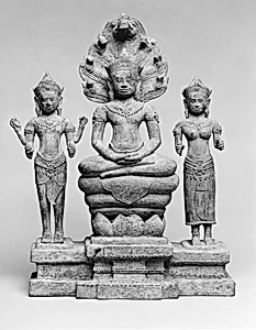 Naga-Protected Buddha Flanked by Avalokiteshvara and Prajnaparamita by Unknown Artist