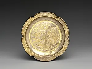 Lobed dish with flowers and birds (one from a set