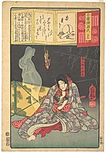 Toriyama Akinari Terutada with Ghost; (The Lavender Chapter) by Utagawa Yoshiiku