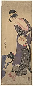 Two Women with a Baby who is Playing on the Floor by Kitagawa Utamaro