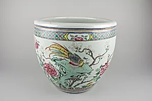 Fishbowl with birds and flowers
