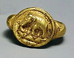 Ring with Oval Bezel with an Elephant on a Lotus
