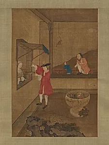 European Couple and Child Playing with Parrot by Unidentified artist