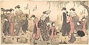 Courtesans in an Iris Garden by Katsukawa Shunchō