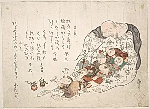 Hotei Opening His Bag which Is Full of Small Boys by Kita Busei