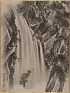 Waterfall, Eagle and Monkey by Kawanabe Kyōsai 河鍋暁斎