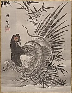 Pheasant Caught by a Snake by Kawanabe Kyōsai 河鍋暁斎