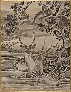 Deer and Monkeys by Kawanabe Kyōsai 河鍋暁斎