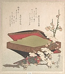 Plum Blossoms and Cake-Box by Yashima Gakutei