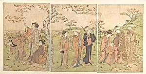 Women and Children Viewing the Cherry Blossoms at Gotenyama by Katsukawa Shunchō