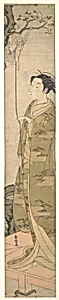 A Woman Playing with a Monkey which Has Climbed a Tree by Suzuki Harunobu