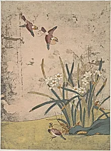 Birds and Narcissus by Suzuki Harunobu