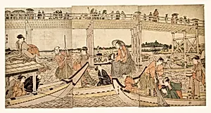 Fishing Boats with Nets under Ryōgoku Bridge by Kitagawa Utamaro