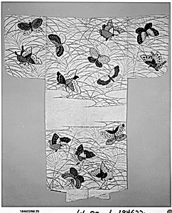 Noh robe (Nuihaku) with Design of Butterflies and Miscanthus Grass in Mist