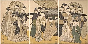 Famous Beauty Escorted by Women of Different Rank by Utagawa Toyokuni I