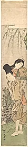 Young Man Carrying a Girl on His Back by Katsukawa Shunshō　勝川春章