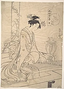 Young Lady Playing a Musical Instrument by Chōbunsai Eishi