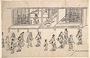 Street Scene in the Yoshiwara by Hishikawa Moronobu 菱川師宣