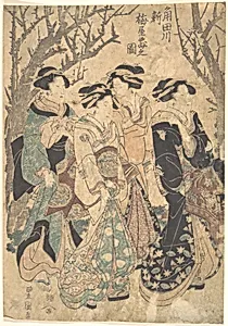 Four Women Passing a Group of Trees by Utagawa Toyokuni I