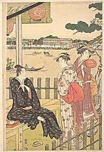 Group at a Tea-house on the Bank of the Sumida River by Chōbunsai Eishi