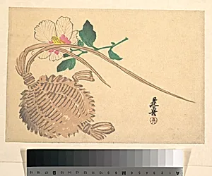 Straw Basket for Fish (?) and Mokuge Flower by Shibata Zeshin