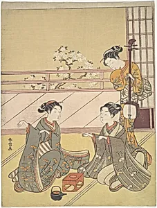 Young Women Playing Kitsune-ken (Fox Game) by Suzuki Harunobu