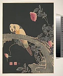 Parrot on the Branch of a Flowering Rose Bush by Itō Jakuchū