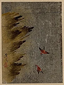 Birds and Jutting Rocks by Shibata Zeshin