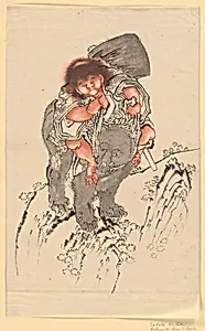 Sakata Kintoki Riding on Bear's Back by Katsushika Hokusai