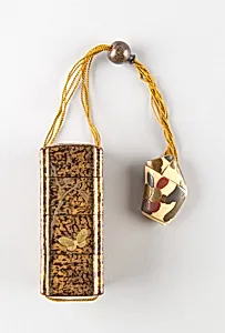 Case (Inrō) in the Shape of Tiered Picnic Box of Cherry Bark with Cherry Blossoms and Butterfly by Kiyokawa