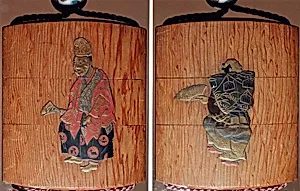 Case (Inrō) with Design of Noh Dancer with Okina Mask (obverse); Noh Dancer with Fan (reverse)