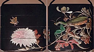 Case (Inrō) with Design of Chrysanthemum and Bee (obverse); Praying Mantis (reverse)