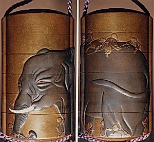 Case (Inrō) with Design of Blind Men Touching and Climbing Over an Elephant