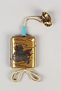 Case (Inrō) with Design of Dog (Shishi) with Brocade Ball
